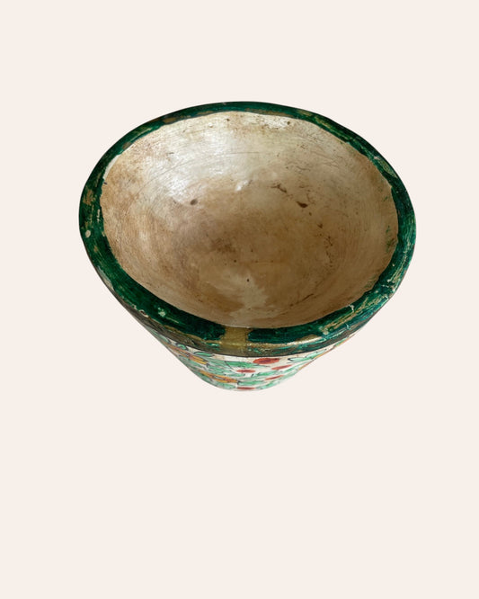 Hand-Painted Floral Wooden Pot Vase
