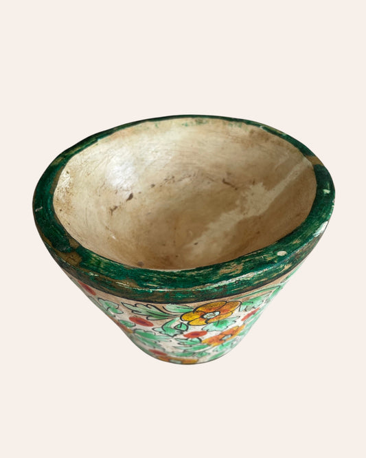 Hand-Painted Floral Wooden Pot Vase