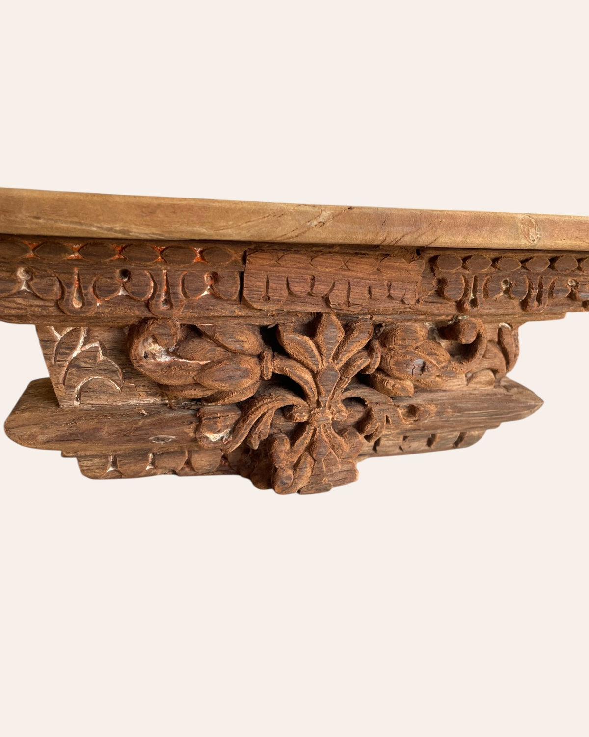 vintage hand-carved floral & leaf wall shelf