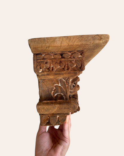 Vintage Hand-Carved Floral & Leaf Wall Shelf