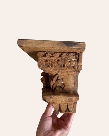 Vintage Hand-Carved Floral & Leaf Wall Shelf