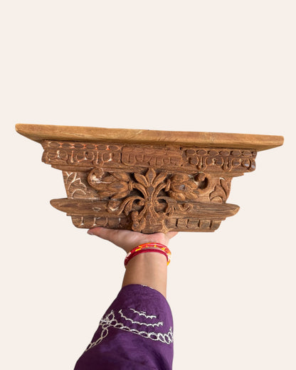 Vintage Hand-Carved Floral & Leaf Wall Shelf