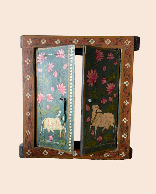 Vintage Rajasthani Hand-Painted Haveli Baari / Window Wall Décor