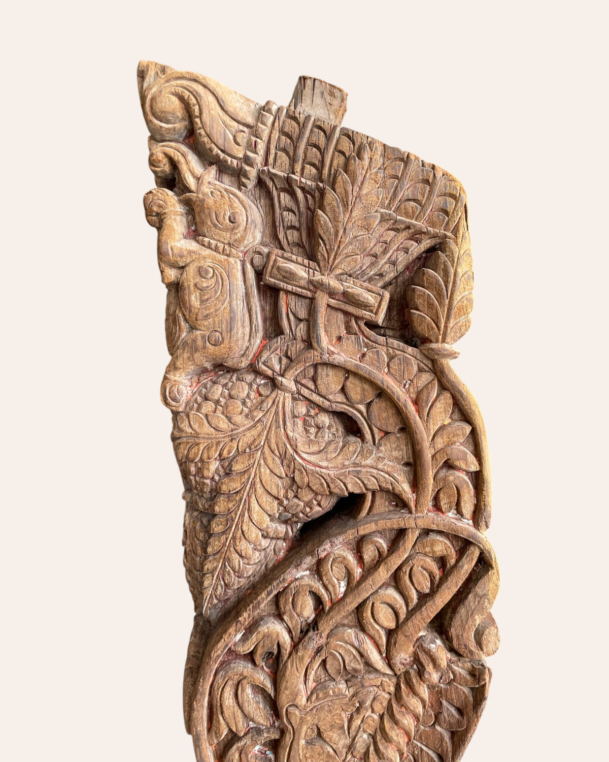 vintage hand-carved yali sculpture on iron stand