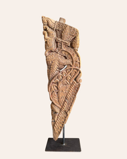 Vintage Hand-Carved Yali Sculpture on Iron Stand