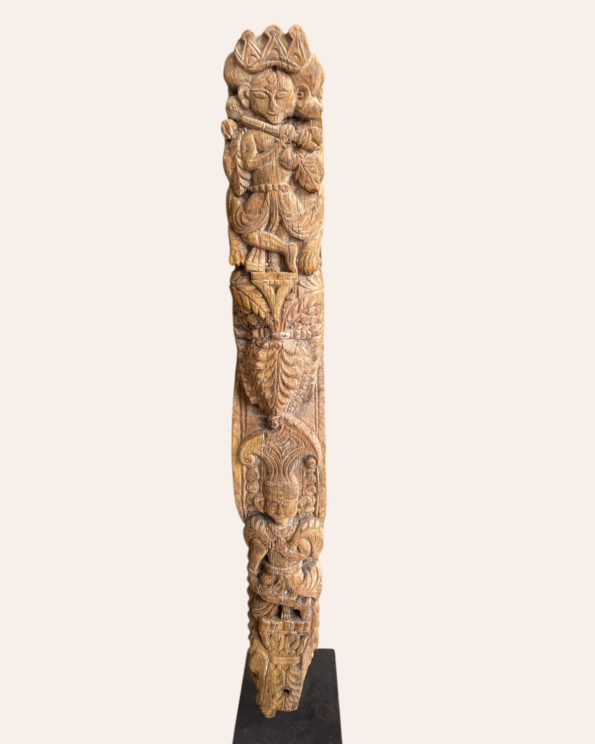 vintage hand-carved yali sculpture on iron stand