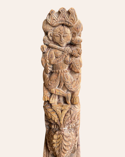 Vintage Hand-Carved Yali Sculpture on Iron Stand