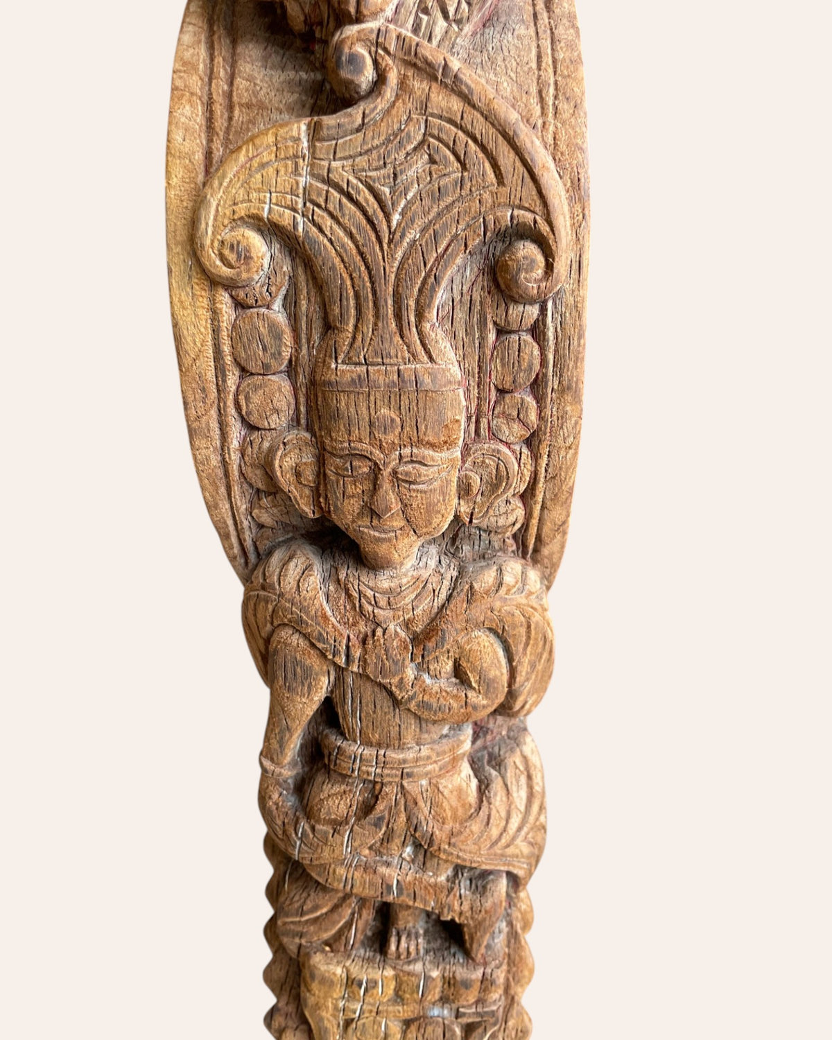 vintage hand-carved yali sculpture on iron stand