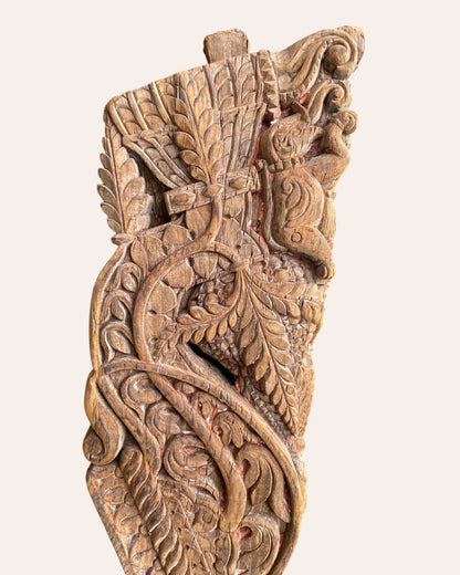 Vintage Hand-Carved Yali Sculpture on Iron Stand