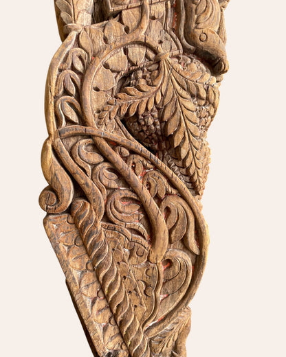 Vintage Hand-Carved Yali Sculpture on Iron Stand