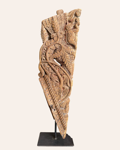 Vintage Hand-Carved Yali Sculpture on Iron Stand