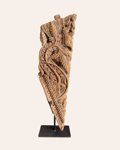 Vintage Hand-Carved Yali Sculpture on Iron Stand