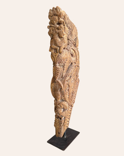 Vintage Hand-Carved Yali Sculpture on Iron Stand