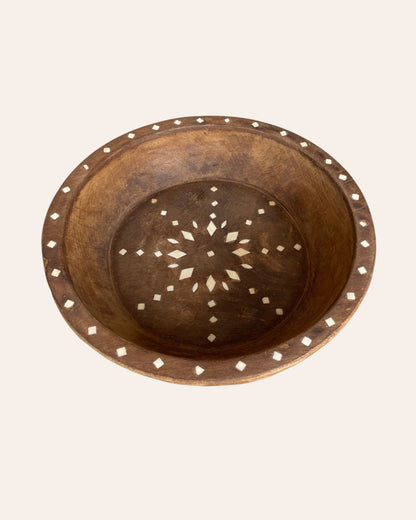 Vintage Hand-Carved Wooden Parat / Tray / Bowl with Bone Inlay