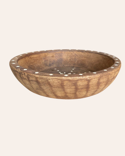 Vintage Hand-Carved Wooden Parat / Tray / Bowl with Bone Inlay