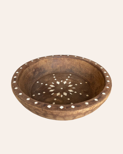Vintage Hand-Carved Wooden Parat / Tray / Bowl with Bone Inlay