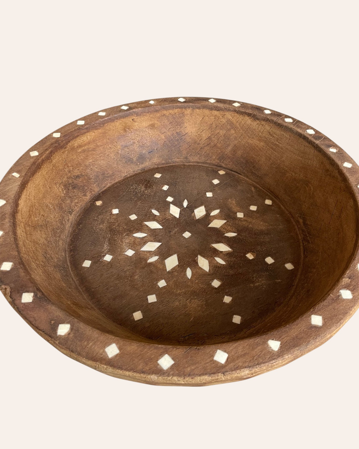 vintage hand-carved wooden parat / tray / bowl with bone inlay