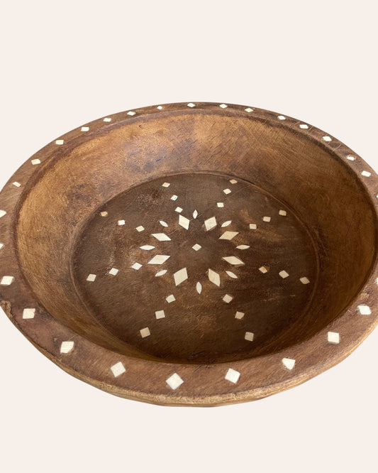 Vintage Hand-Carved Wooden Parat / Tray / Bowl with Bone Inlay