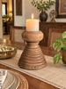 Vintage Round Wooden Candle, Planter & Statue Holder