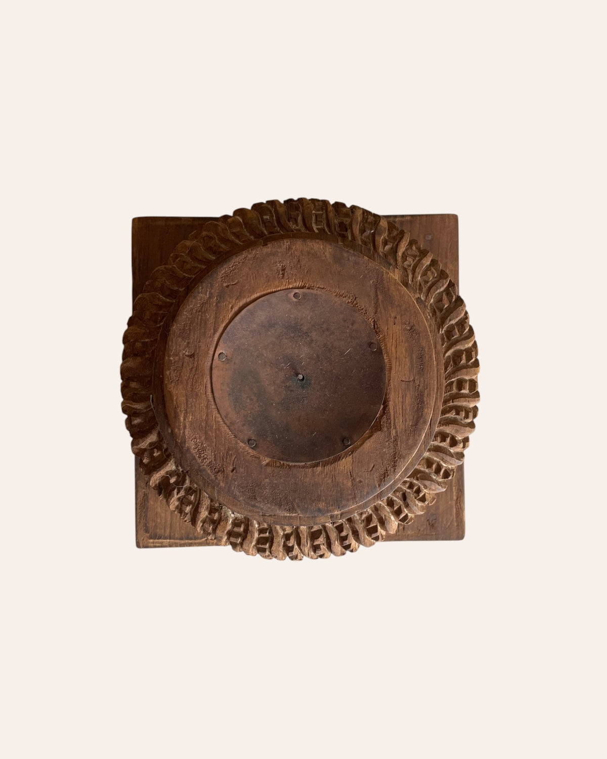 vintage gujarat hand-carved round pillar base candle holder