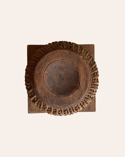 Vintage Gujarat Hand-Carved Round Pillar Base Candle Holder