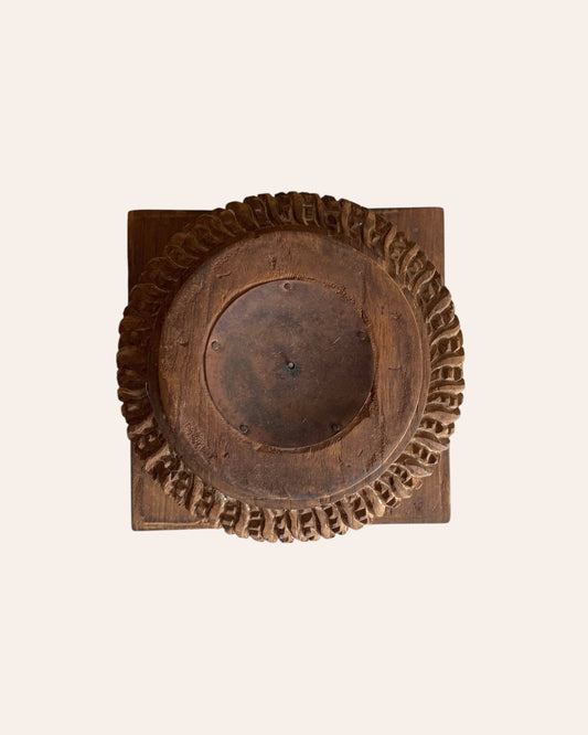Vintage Gujarat Hand-Carved Round Pillar Base Candle Holder