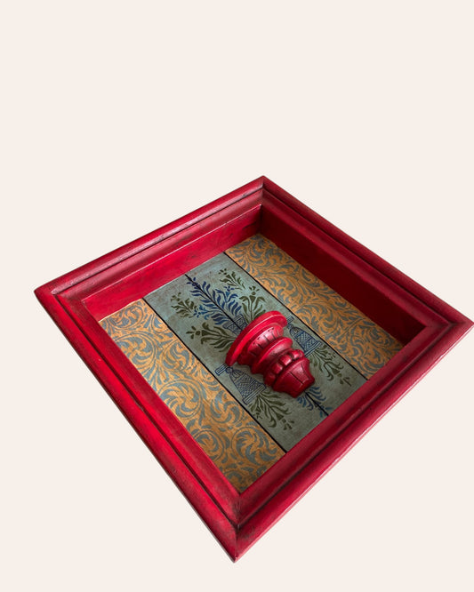 Vintage Hand-Painted Floral Wooden Jharokha Frame with Small Shelf