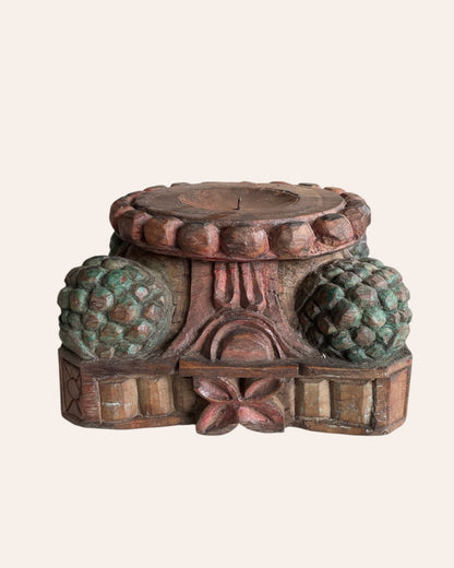 Vintage Hand-Carved Wooden Pillar Base Candle Holder