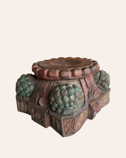 Vintage Hand-Carved Wooden Pillar Base Candle Holder