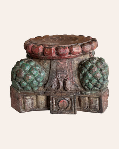 Vintage Hand-Carved Wooden Pillar Base Candle Holder