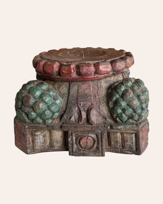 Vintage Hand-Carved Wooden Pillar Base Candle Holder
