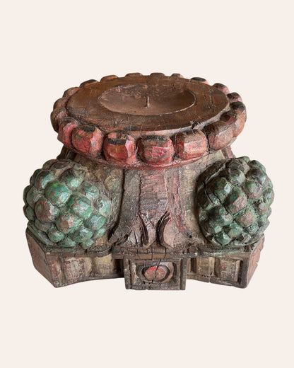 Vintage Hand-Carved Wooden Pillar Base Candle Holder