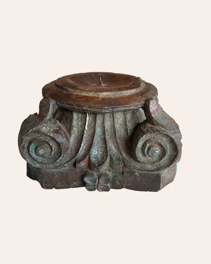 Green Distressed Wooden Pillar Base Candle Holder / Planter