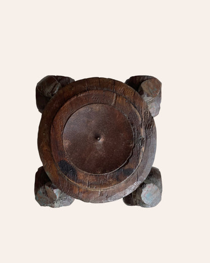 Green Distressed Wooden Pillar Base Candle Holder / Planter