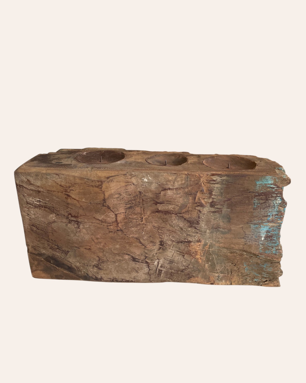 vintage distressed carved triple candle, diya holder / planter