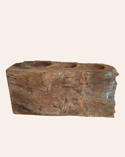 Vintage Distressed Carved Triple Candle, Diya Holder / Planter