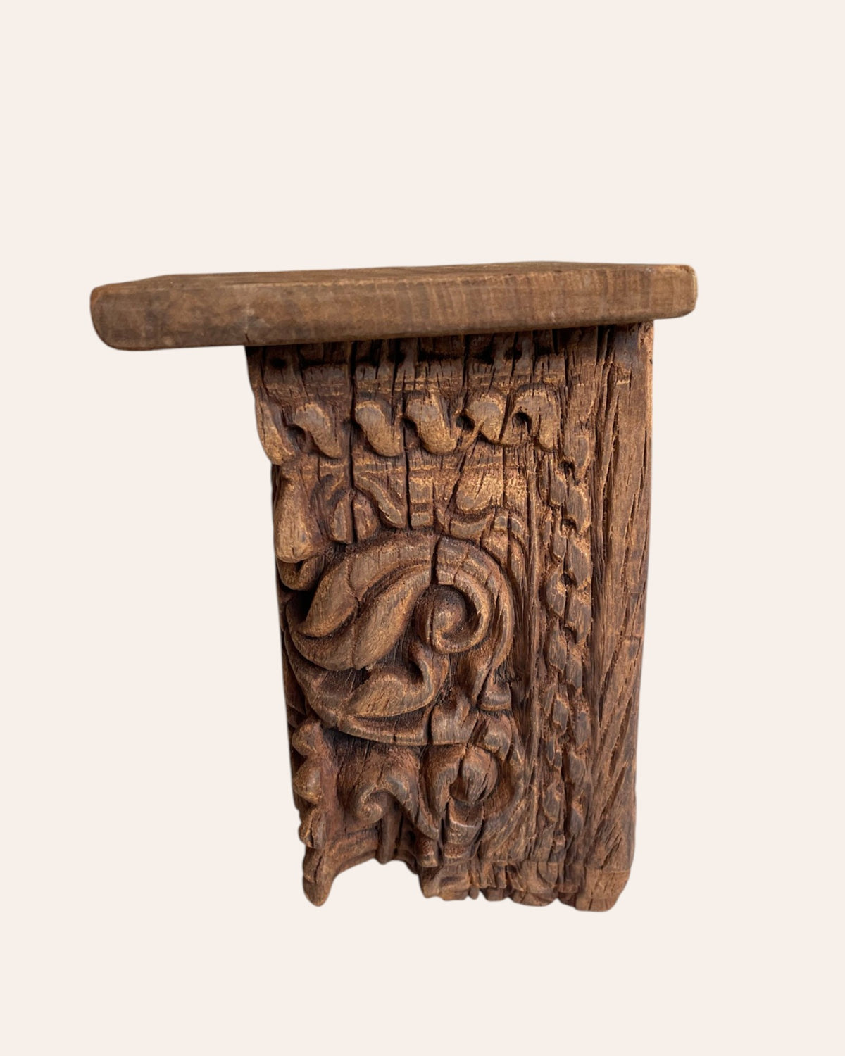 vintage hand-carved floral wooden wall shelf / bracket