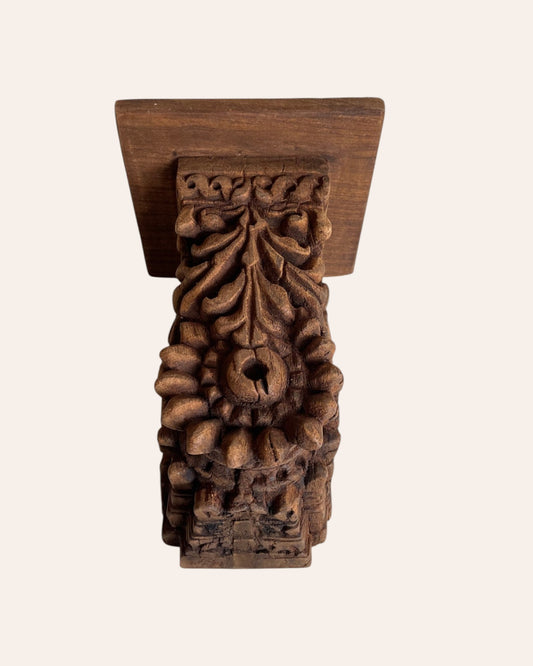 Vintage Hand-Carved Floral Wooden Wall Shelf / Bracket