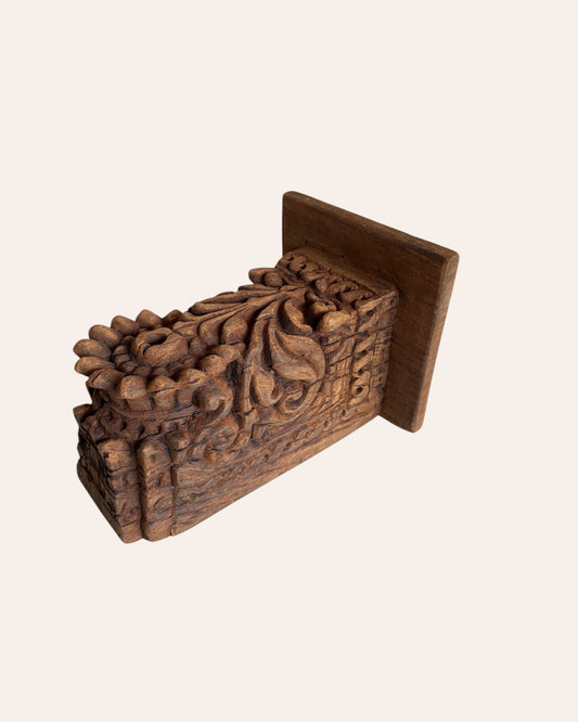 Vintage Hand-Carved Floral Wooden Wall Shelf / Bracket