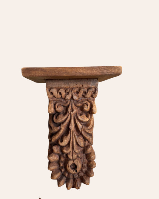 Vintage Hand-Carved Floral Wooden Wall Shelf / Bracket