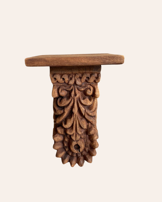 Vintage Hand-Carved Floral Wooden Wall Shelf / Bracket