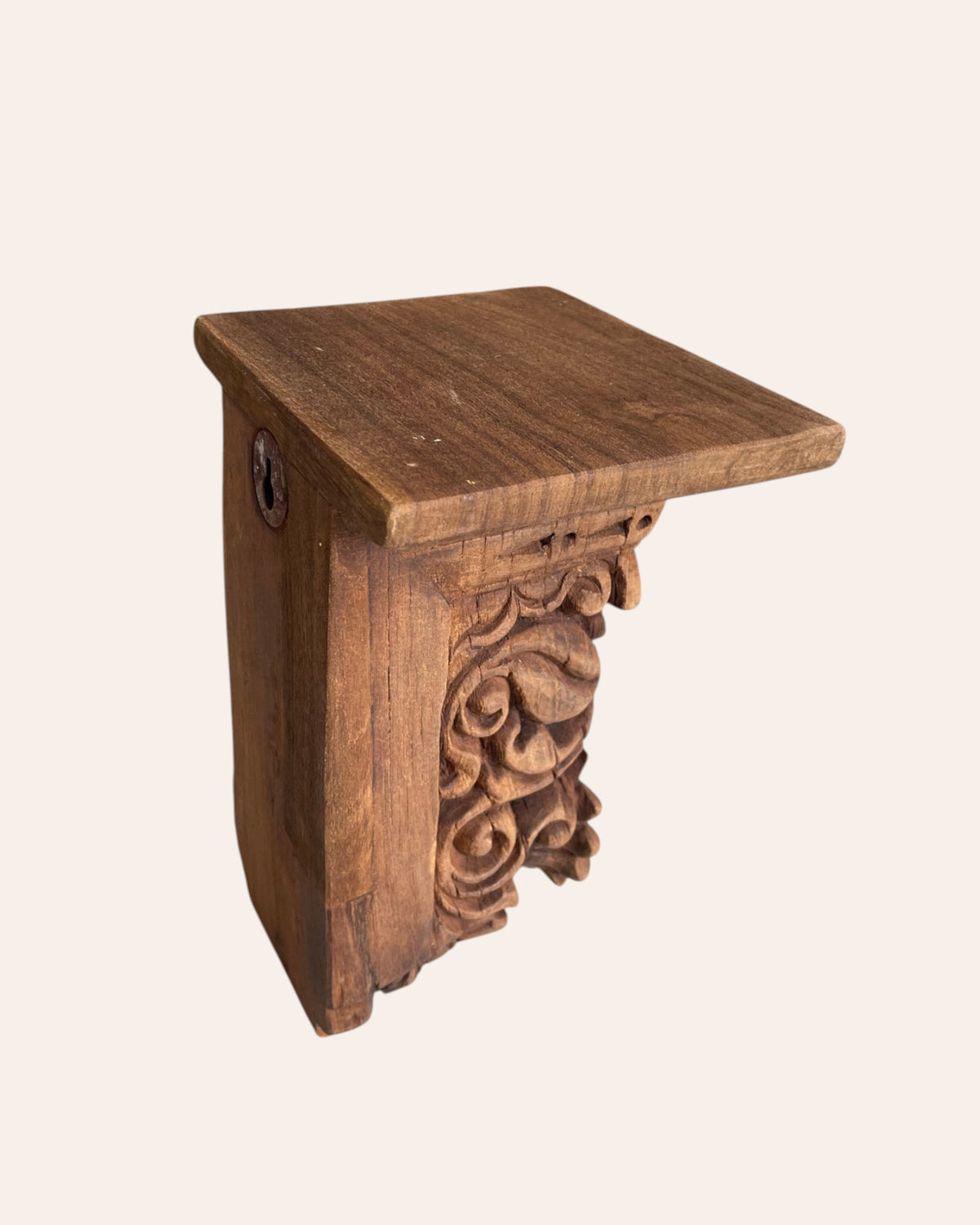 vintage hand-carved floral wooden wall shelf / bracket