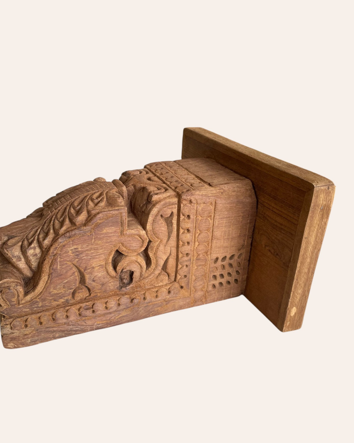 vintage floral carved wooden wall shelf / bracket
