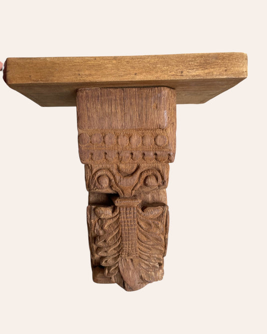 Vintage Floral Carved Wooden Wall Shelf / Bracket