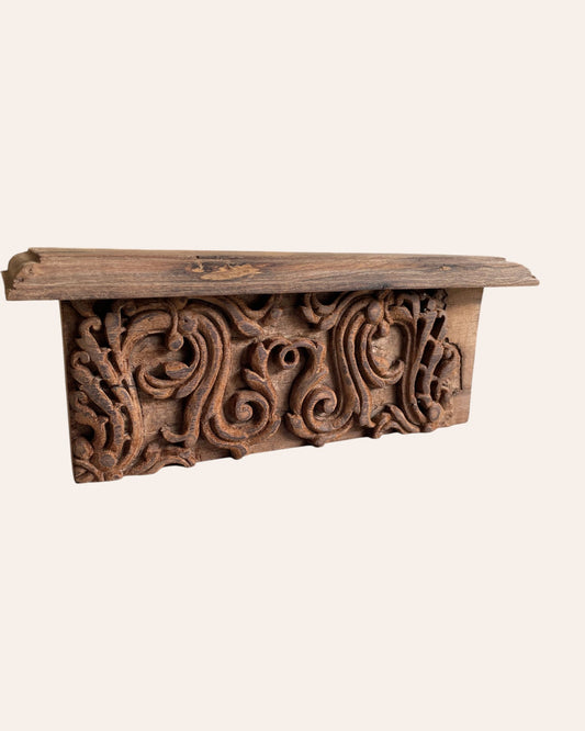 Vintage Hand-Carved Scrollwork Wooden Wall Shelf / Bracket