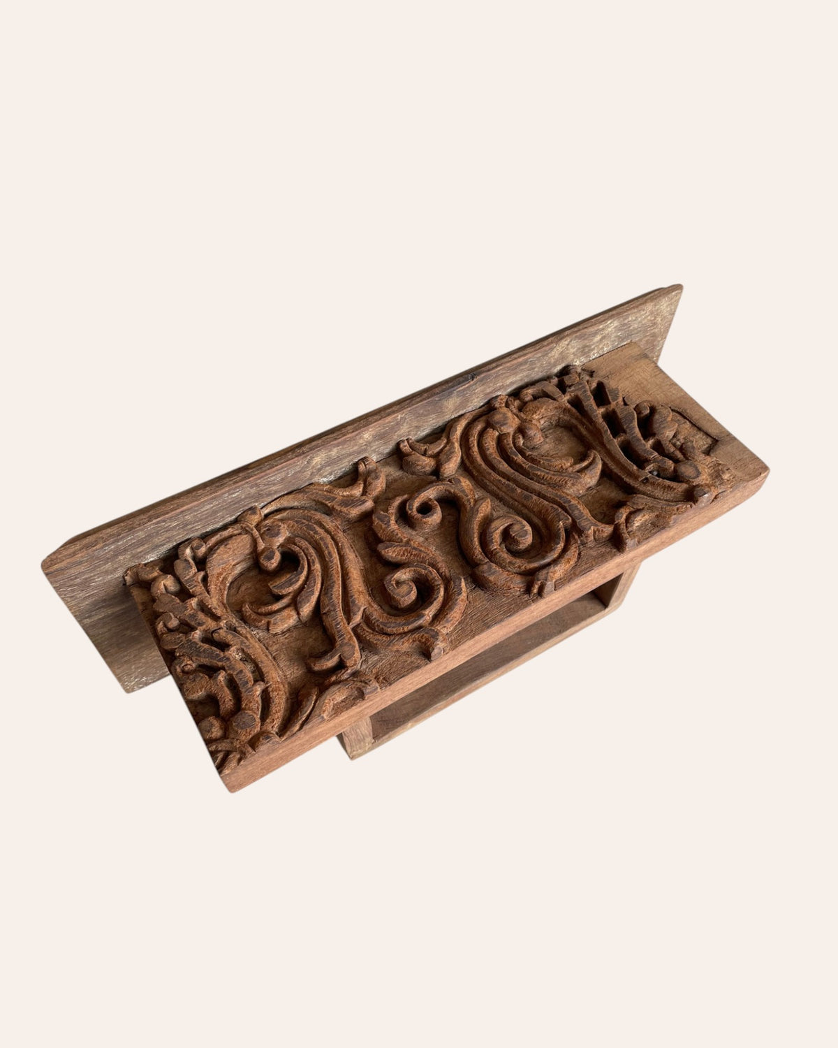 vintage hand-carved scrollwork wooden wall shelf / bracket