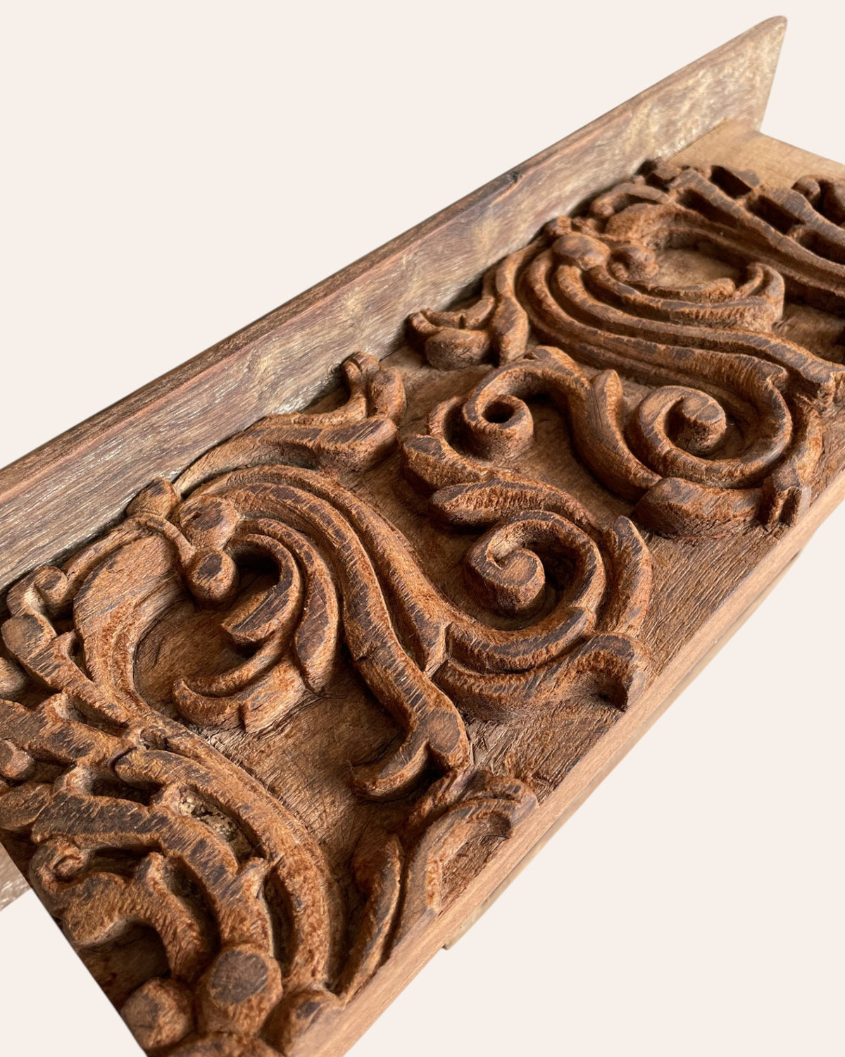 vintage hand-carved scrollwork wooden wall shelf / bracket