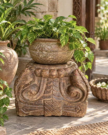 Vintage Hand-Carved Pillar Base Candle Holder