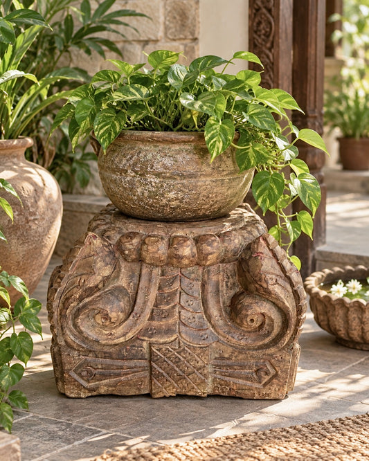 Vintage Hand-Carved Pillar Base Candle Holder