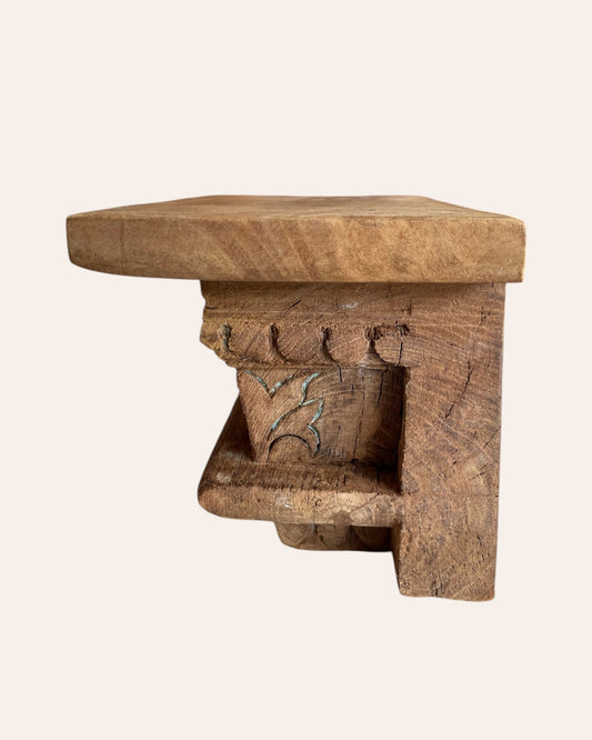 Vintage Hand-Carved Floral Wooden Corbel Wall Shelf